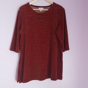 Blouse red black and gold horizontal stripes